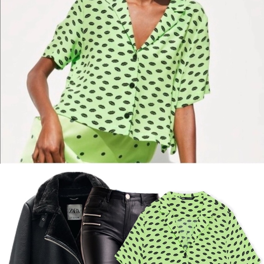 Zara Green Boxy Crop Button Down Shirt